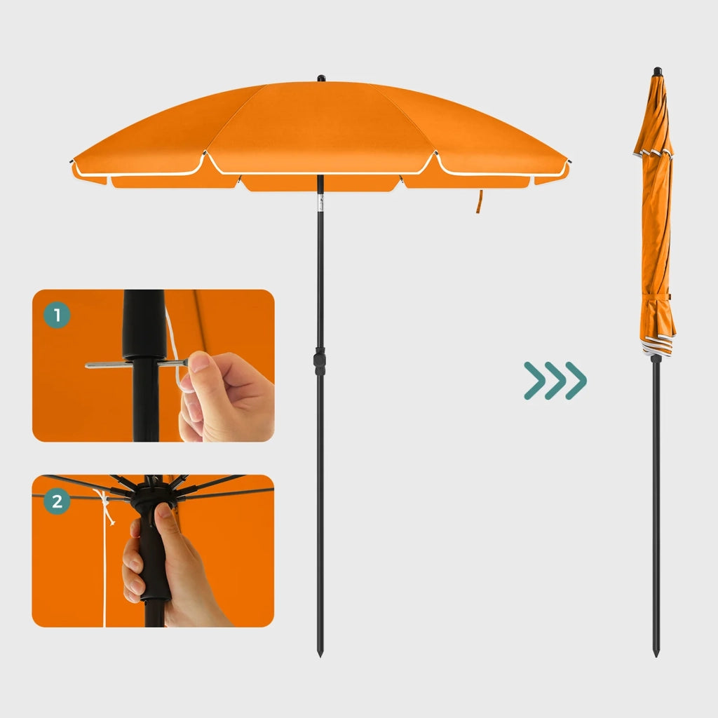 Ombrellone da giardino ø 2 m protezione ombrellone upf 50+ inclinabile portatile antivento stecche in fibra di vetro con sacca arancione 12_0001758