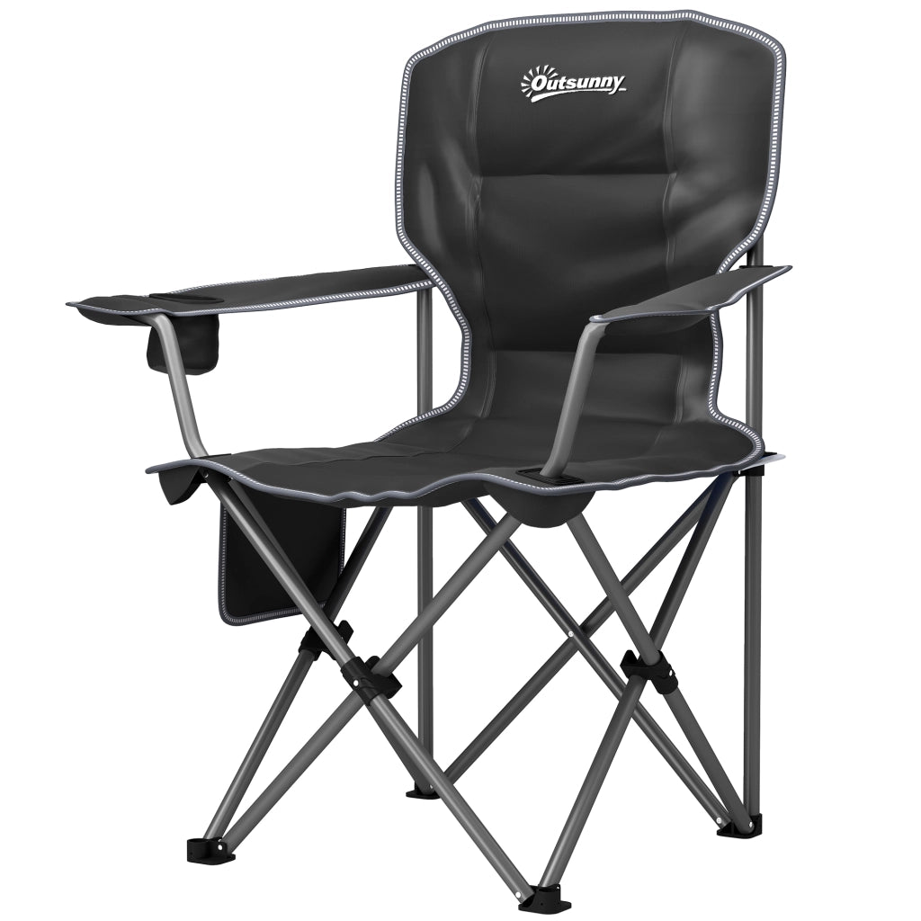 Sedia da campeggio pieghevole ¨C zephmum ¨C nero con porta bicchieri e tasche laterali