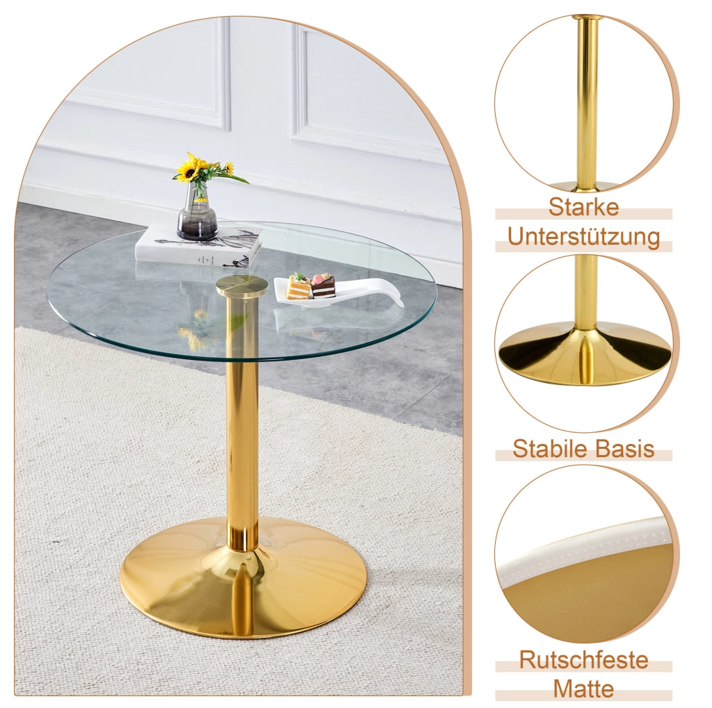 Set tavolo da pranzo rotondo in vetro temperato e sedie girevoli nero oro