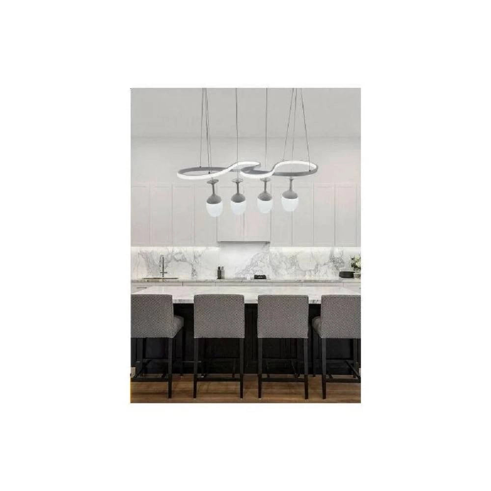 Trade Shop - Lampadario A Led Curve Bianco 4 Punti Luce 68 Watt Luce 3000k 4000k 6500k Lp-24b -