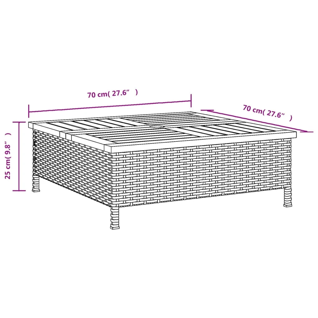 Tavolo da Giardino | Tavolino da esterno Grigio 70x70x25cm Rattan e Legno di Acacia
