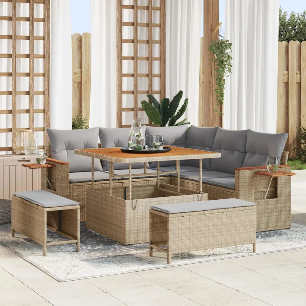 Set Divano da Giardino 9 pcs Beige e Grigio Chiaro polyrattan 3365117