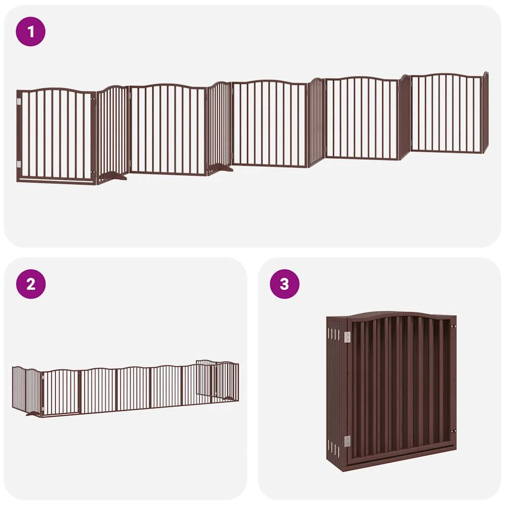 Cancelletto di sicurezza per animali domestici porta pieghevole 10 pannelli legno di pioppo marrone 02_0023116