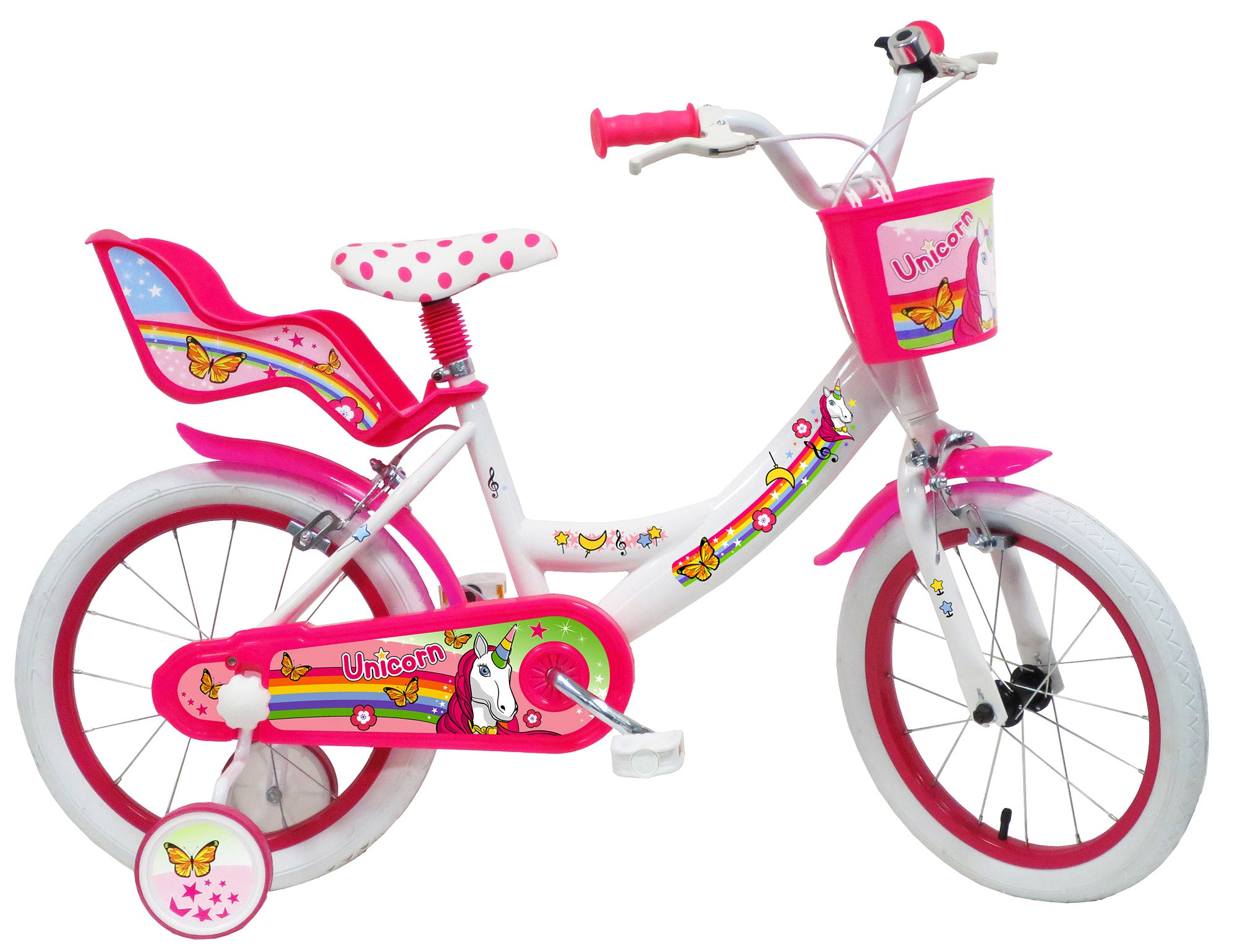 Bicicletta per Bambina 16" 2 Freni  Unicorno Bianca/Rosa
