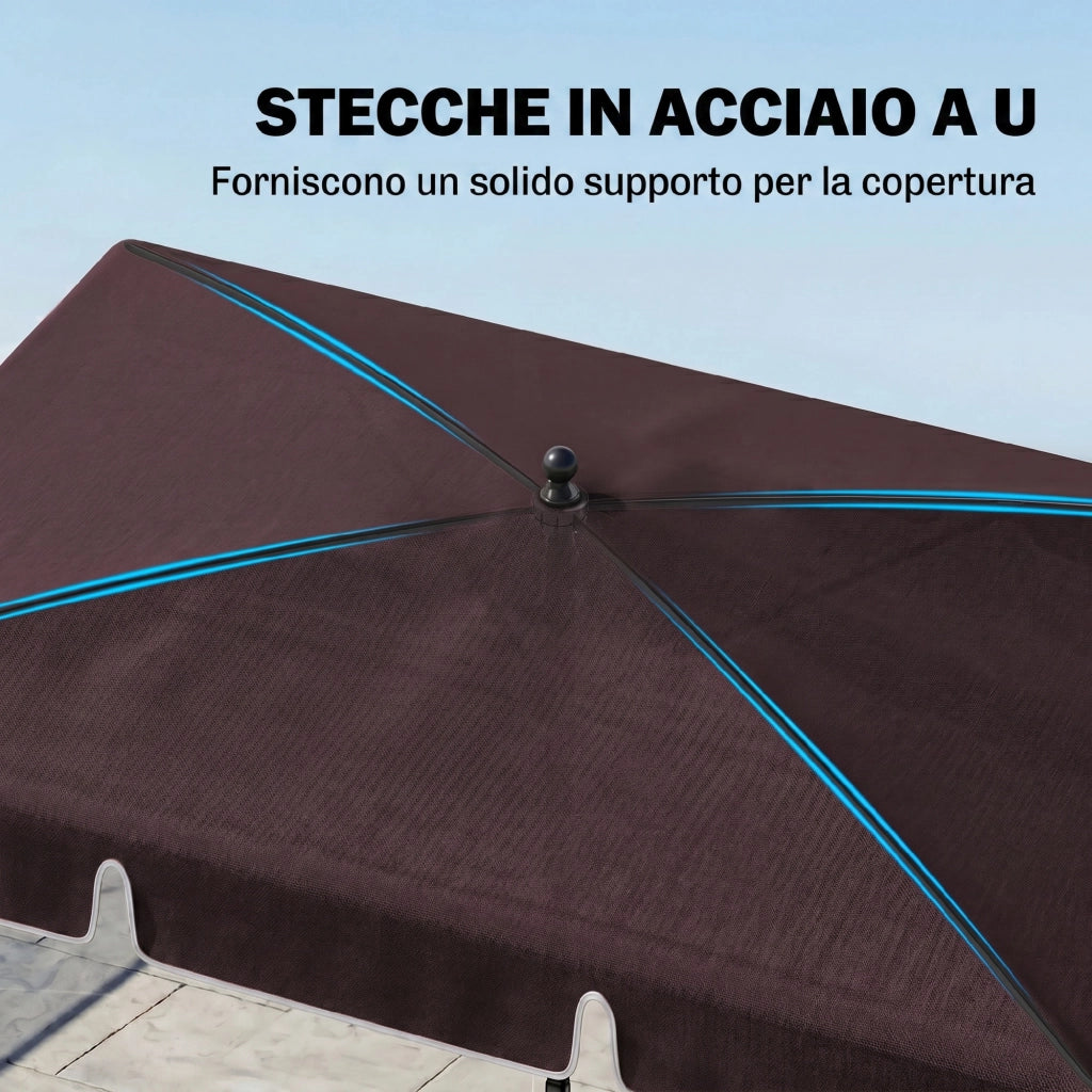 Ombrellone da Giardino Rettangolare Regolabile ¨C Zephmum ¨C Alluminio Marrone Nero 200x130x250 cm