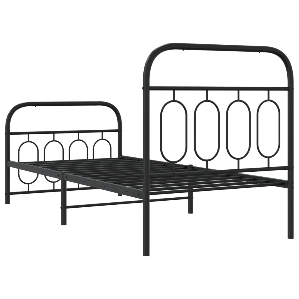 Letto singolo | Letto per adulti | Giroletto con Testiera e Pediera Metallo Nero 90x200 cm