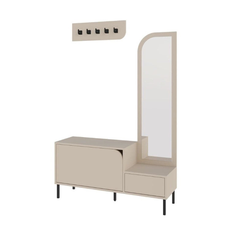 Mobile ingresso Mila con scarpiera ganci appendi abito e specchio colore cashmere
