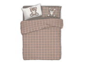 Copripiumino Sacco Piumone Pensieri Delicati 100% Cotone Orsetto Tartan - Singolo - Beige