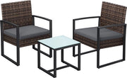 Set di giardino a tre pezzi in stile rattan - marrone grigio - materiale PE - riempimento VFT - vetro resistente - 57,5 cm x 53 cm x 76 cm