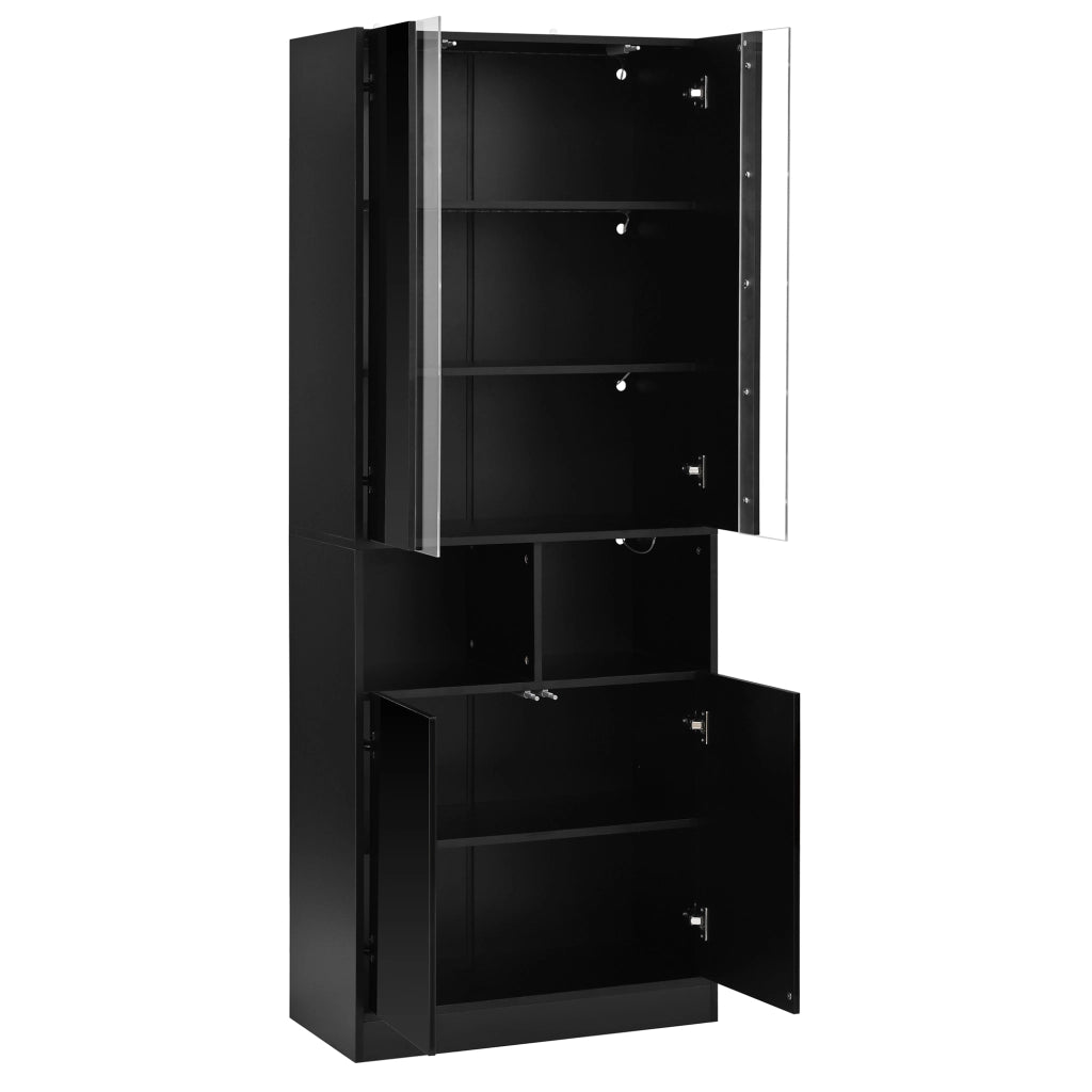 ARMADIO ALTO 70x35x180 cm Nero MDF e pannello truciolare con LED
