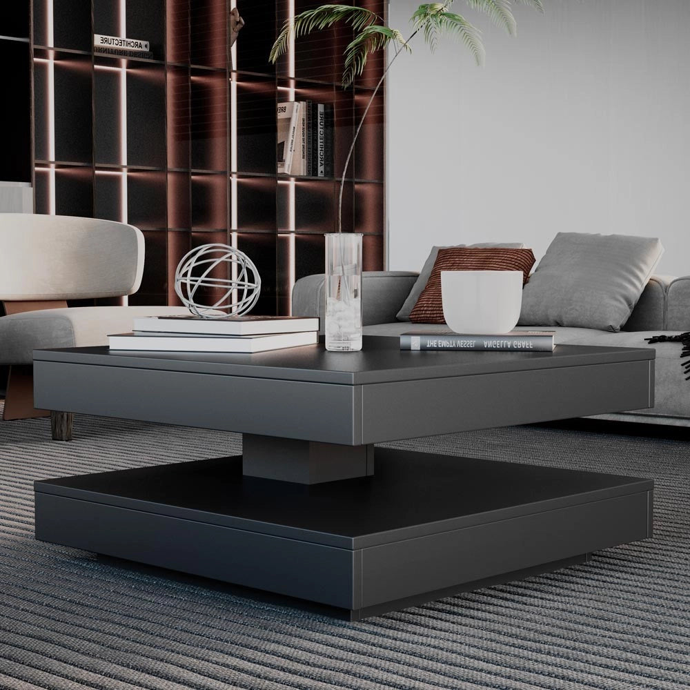 Tavolino da salotto Monolith con doppio piano quadrato girevole colore antracite 67x67 cm