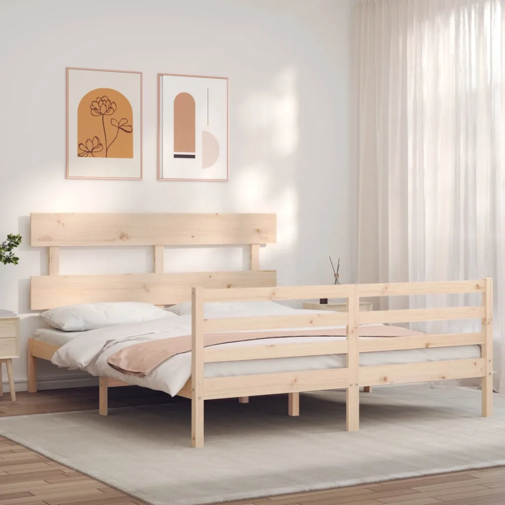 Giroletto con Testiera-Struttura Letto con testiera King Size in Legno Massello 825322
