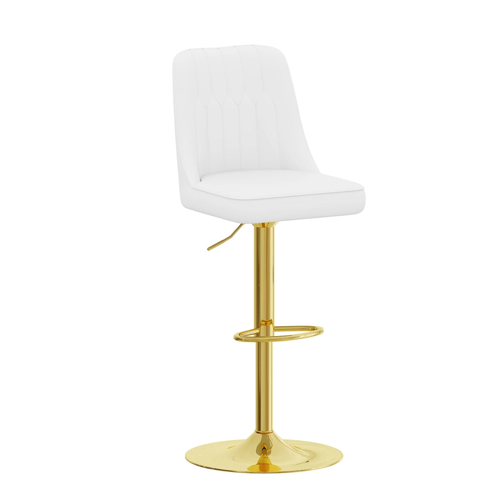 Sgabello da bar girevole a 360° regolabile in altezza con schienale in PU imbottito in metallo bianco e oro