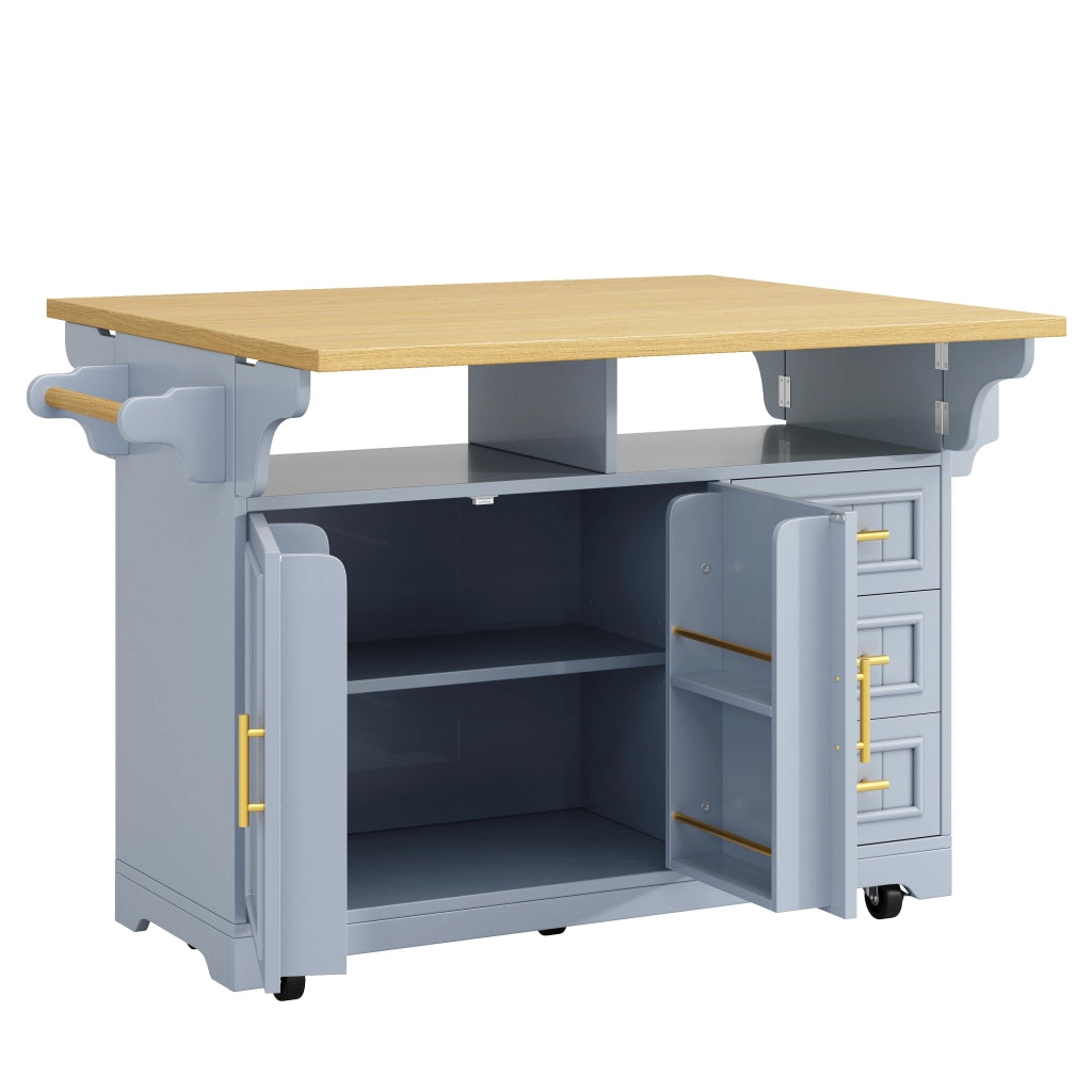 Isola da cucina 120x40(80)x95 cm con piani estensibili in MDF blu