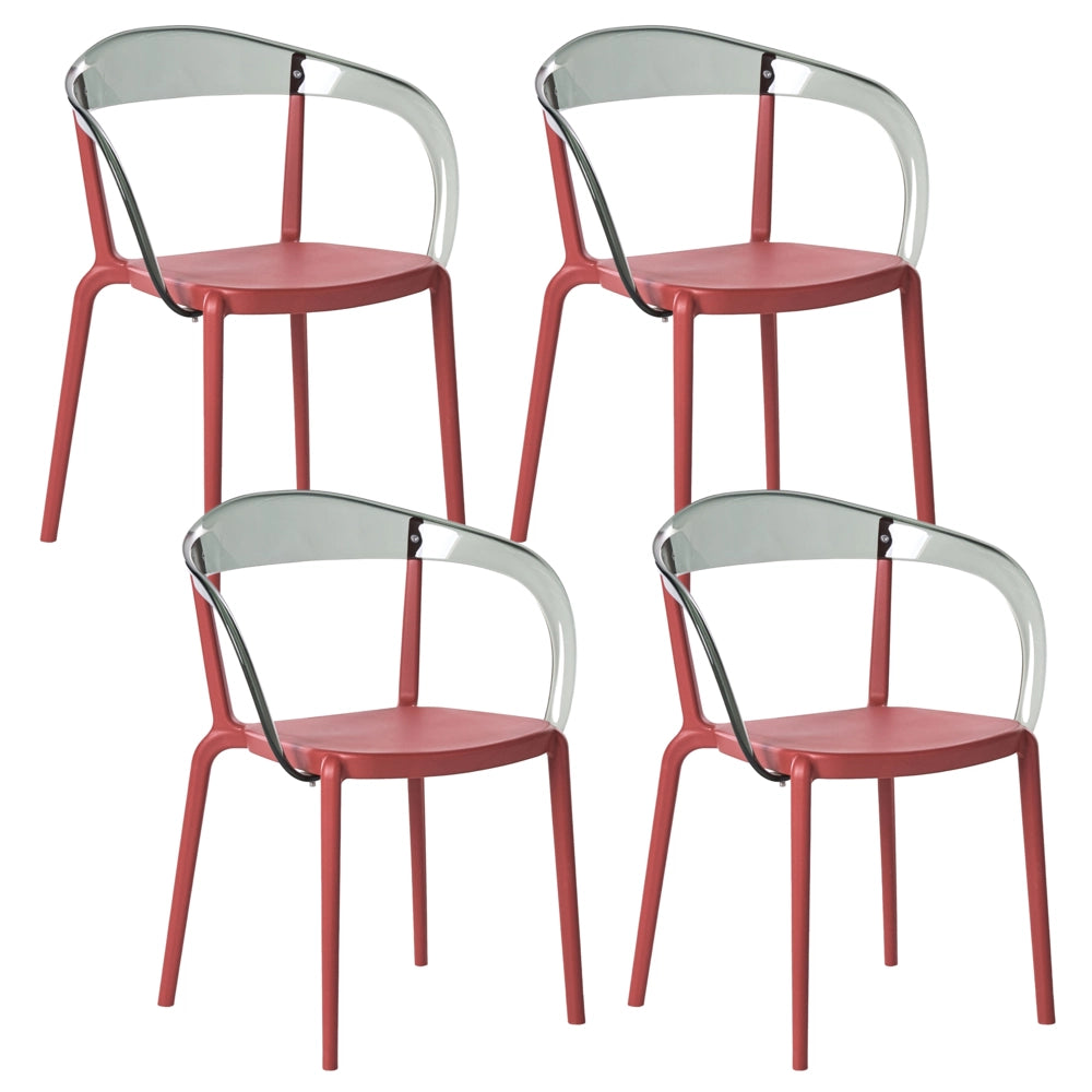 Set di 4 sedie da giardino rosso Materiale sintetico Plastica Interno Esterno Giardino con braccioli Sala da pranzo Stile moderno minimalista