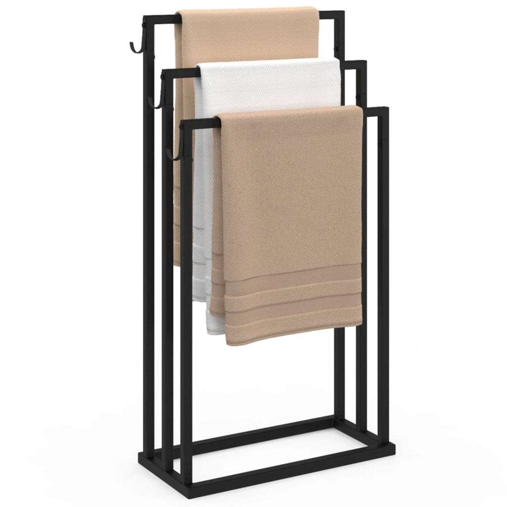 IDMarket - Toallero de 3 niveles DALLAS de metal negro, diseño industrial