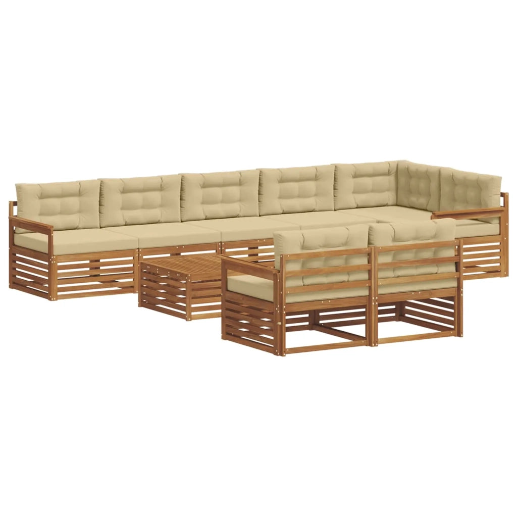 Set di divani da esterno con cuscino 9 pcs Naturale e Beige