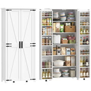 Armadio da cucina ¨C zephmum ¨C 2 ante con ruote, 6 scomparti, 14 portarack, ripiani regolabili, bianco