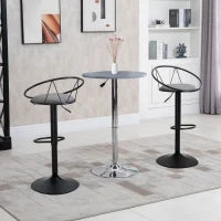 Set di 2 Sgabelli da Bar Regolabili e Girevoli con Poggiapiedi, in Metallo Nero e Lino Grigio