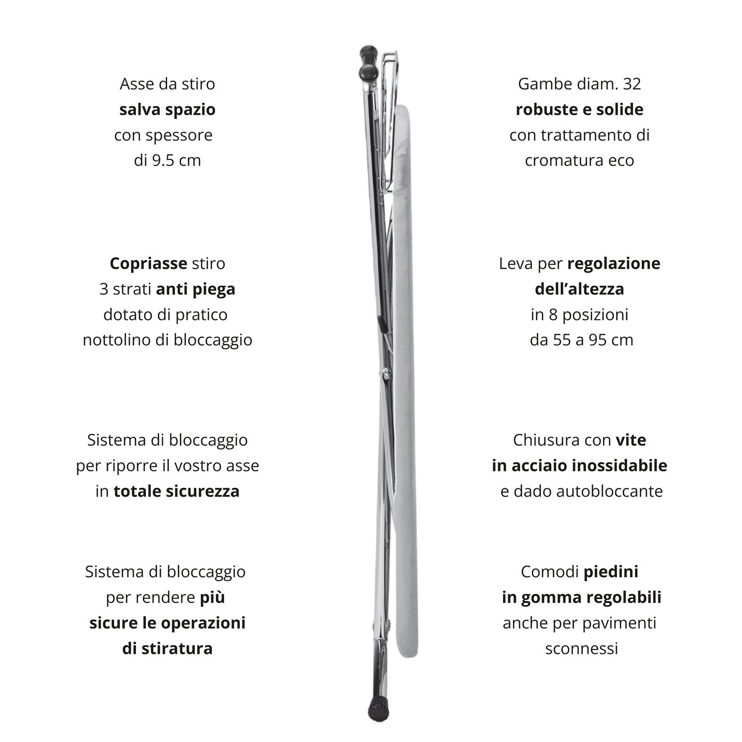 Asse da Stiro Kolossal Plus 125x48 cm Rivestimento a 3 Strati con Area Ignifuga