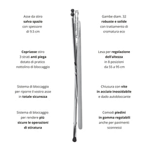 Asse da Stiro Elegant 125x46cm Salvaspazio Area Ignifuga con Copriasse In Acciaio