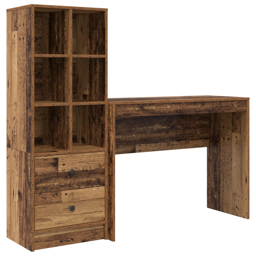 Scrivania con spazio di archiviazione in legno vecchio in legno ingegnerizzato