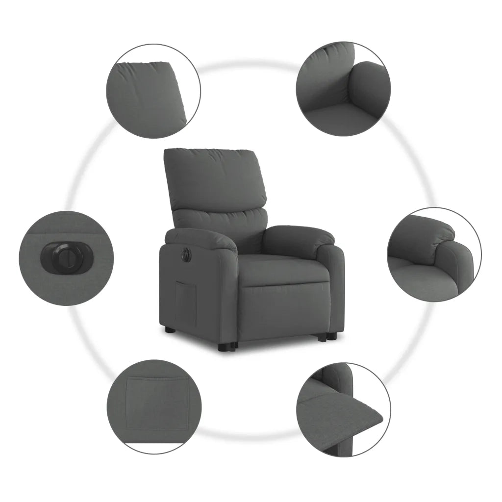 Poltrona | Sedia Relax Alzapersona Reclinabile Elettrica Grigio Scuro Tessuto