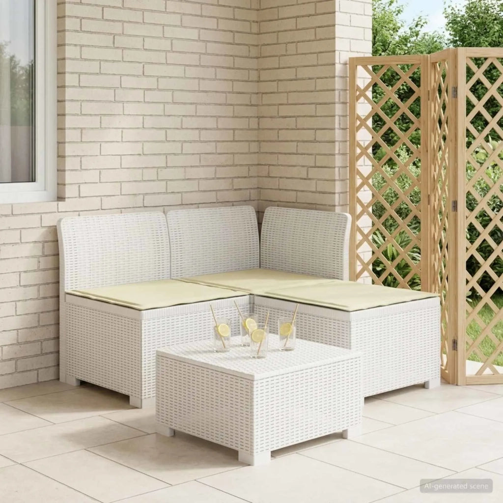 Divano da esterno-Divano da Giardino 3 posti con cuscini in look rattan PP Bianco 688335