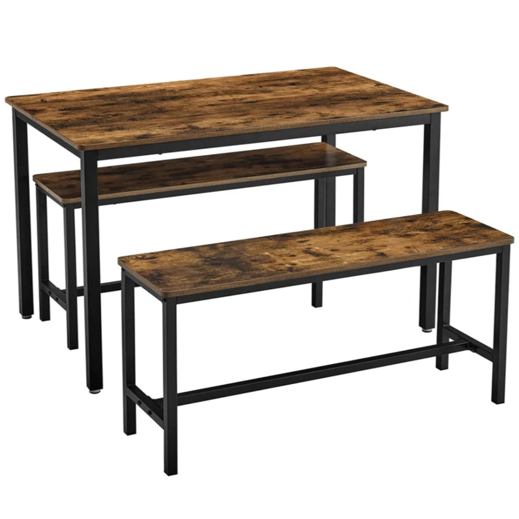 Set tavolo da pranzo e panca tavolo 110 x 70 x 75 cm 2 panche 97 x 30 x 50 cm struttura in acciaio per cucina sala da pranzo soggiorno marrone 12_0005426