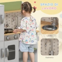 Cucina Giocattolo per Bambini 3-6 Anni con Macchina del Ghiaccio e Utensili, 84x34x89 cm, Bianco e Verde