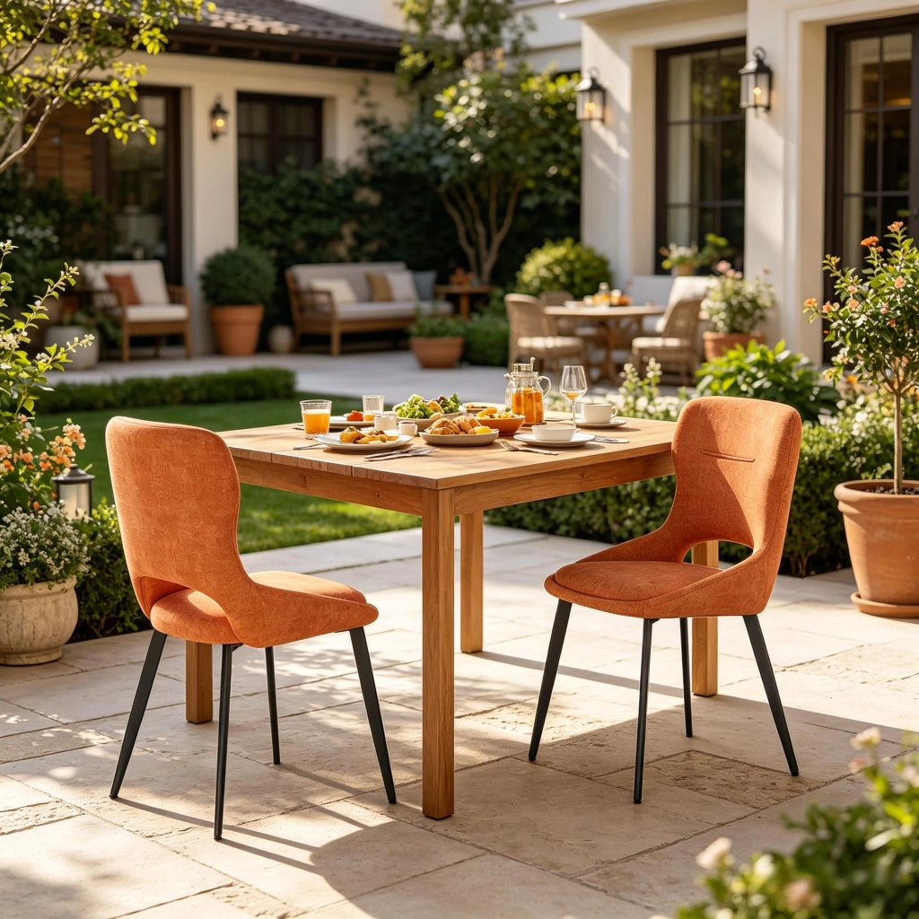 Sedia da Pranzo Set da 2 con Schienale Traspirante Ergonomico e Piedini Regolabili, in Ciniglia Arancione