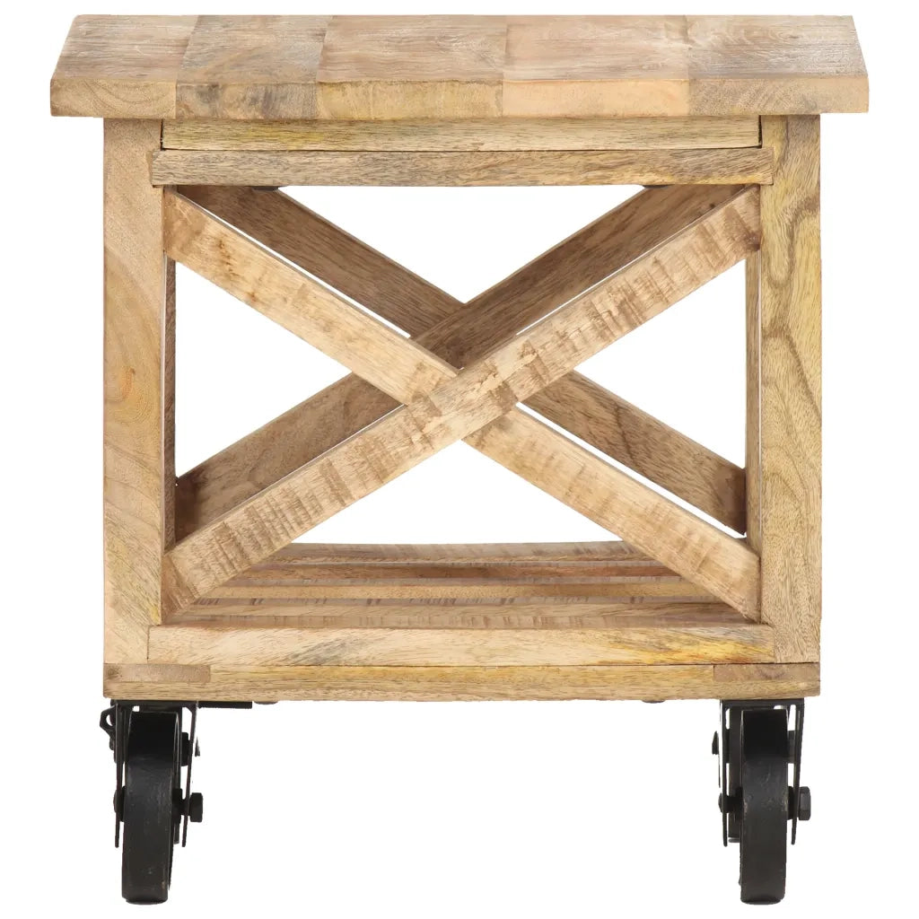 Tavolino Laterale con Ruote 40x40x42cm in Legno di Mango Grezzo 320936