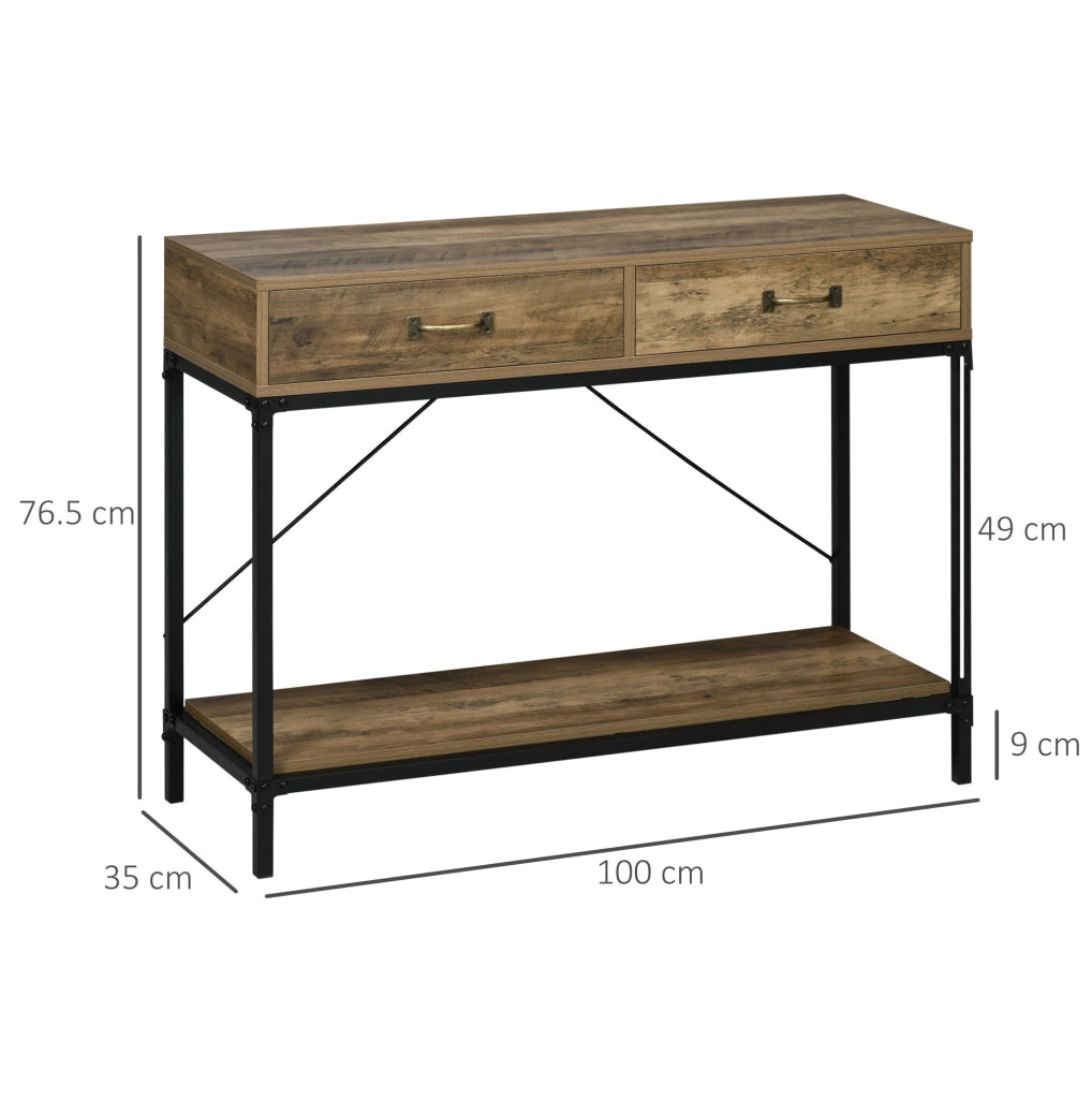 Tavolo consolle industriale con 2 cassetti e ripiano 100 cm