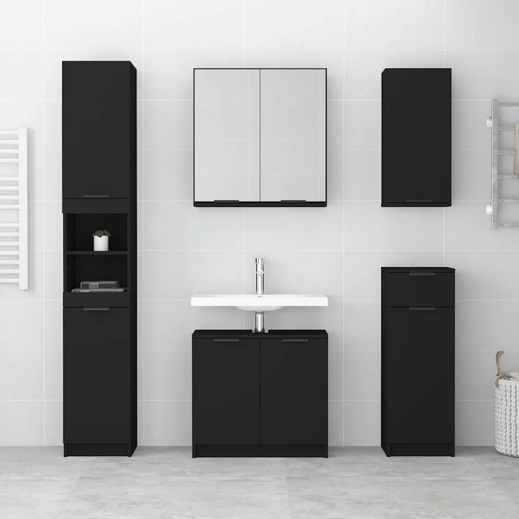 Armadietto da Bagno Nero 32x34x188,5 cm in Legno Multistrato 811323