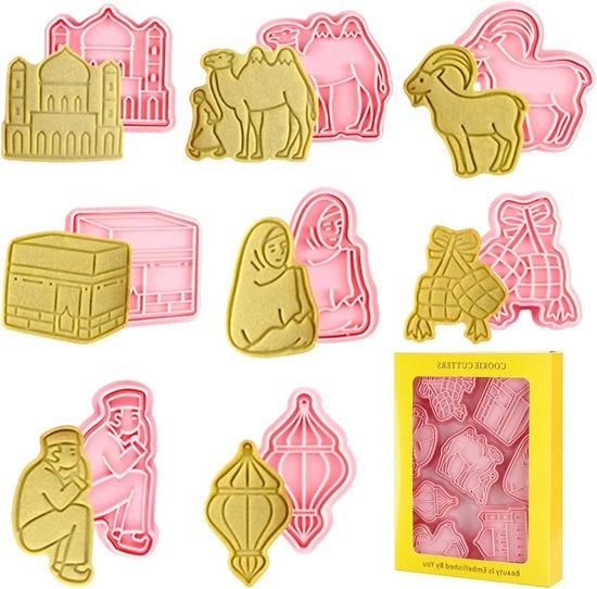 Forme per biscotti di Ramadan - Set da 8 - Eid Mubarak Forme per biscotti 3D - Impastatrici e fondant - Decorazione da festa