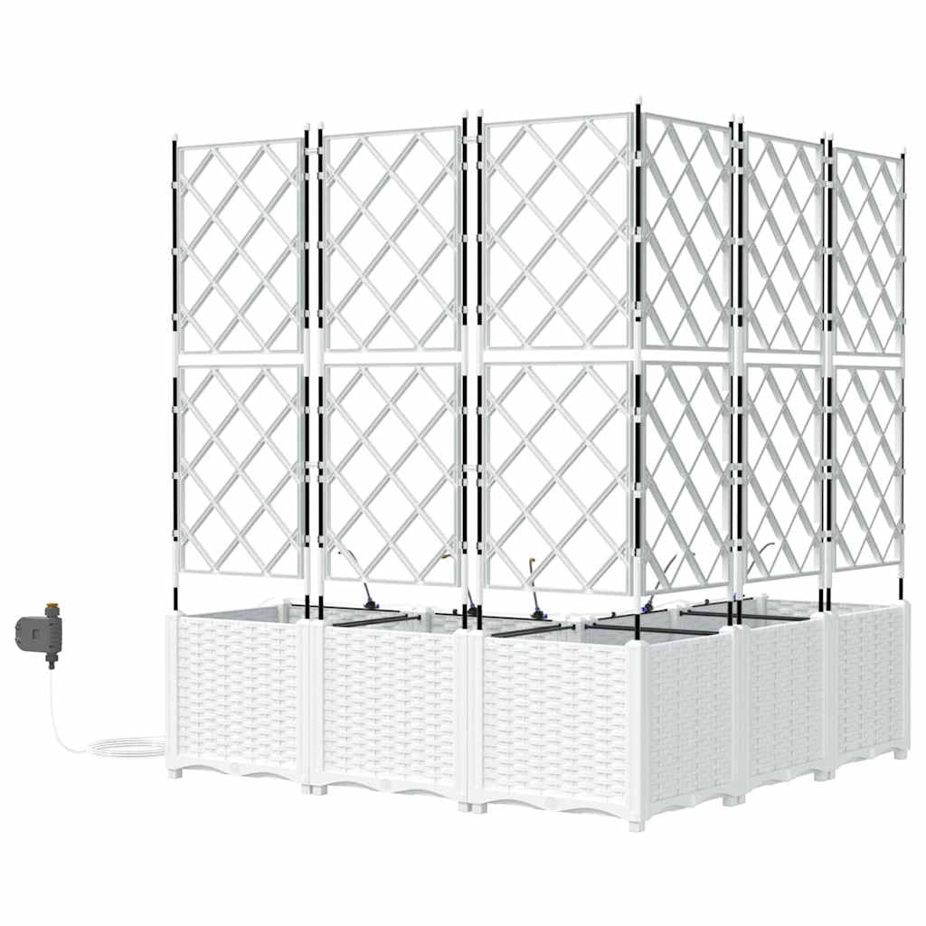 Set di 5 fioriere da giardino moderne con sistema di irrigazione 120 x 120 x 142 cm acciaio bianco 02_0058619