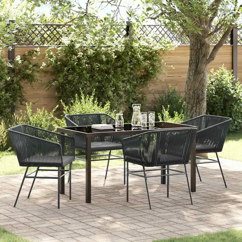 Set da Pranzo per Giardino con cuscino 5 pz | Set Salotto da Giardino Nero