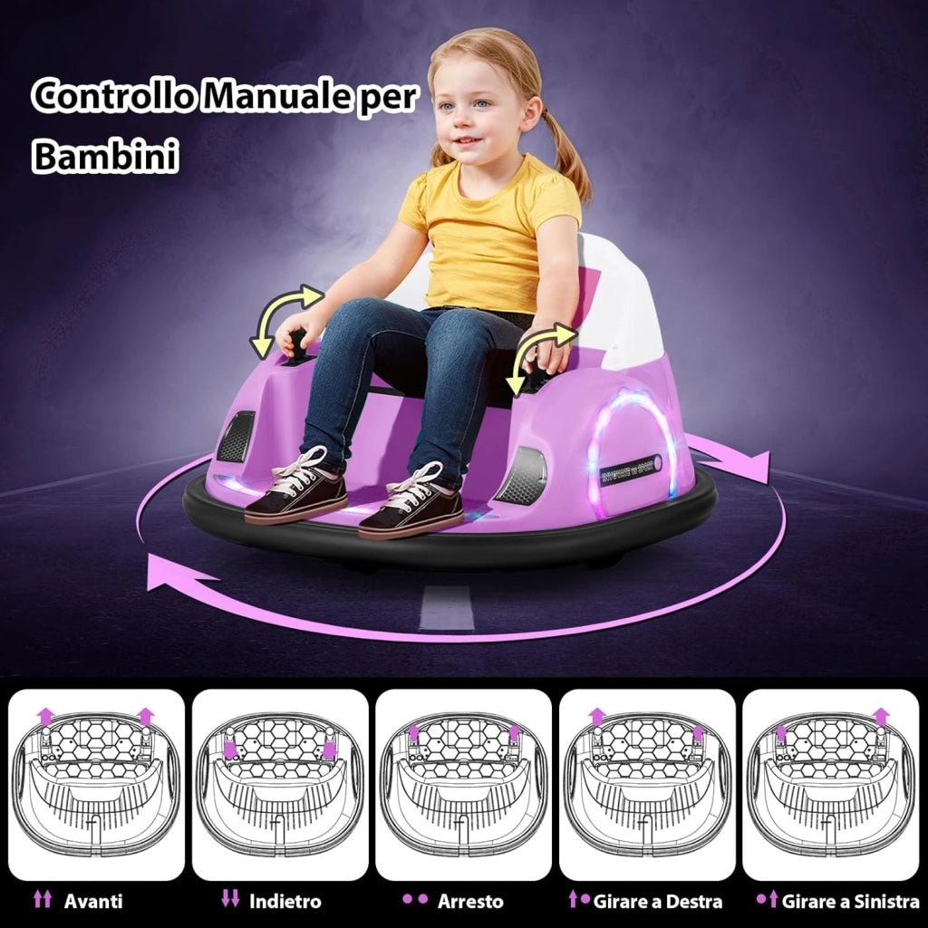 12V Autoscontro Elettrico per Bambini, Macchina Elettrica Cavalcabile con Telecomando, Luci Musica e Imbottitura Anti-collisione, Auto a Scontro per Bambini 18 Mesi + (Rosa)