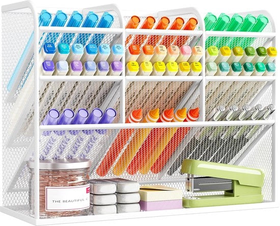 Organizzatore per ufficio, 9 posizioni per penne, tavolo per penne in metallo, penne per ufficio e scuola (bianco)