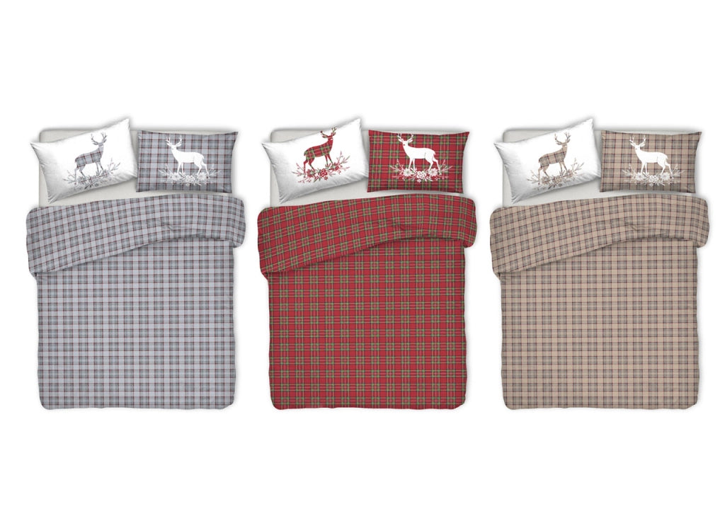 Copripiumino Sacco Piumone Pensieri Delicati 100% Cotone Dis. Cervo Tartan - Singolo - Rosso