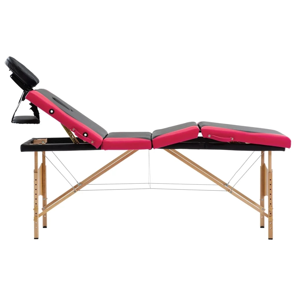Lettino da massaggio pieghevole a 4 zone in legno nero e rosa 02_0001858