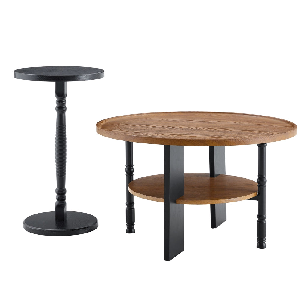 TAVOLINO DA CAFFÈ Rotondo Set da 2 pezzi Ø80 cm MDF Noce/Nero