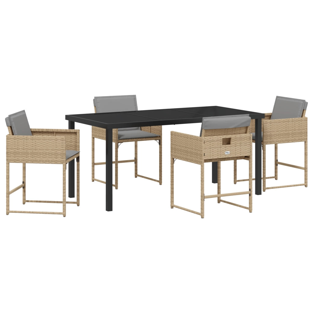 Set da Pranzo da Giardino 5 Pezzi con Cuscini Rattan Polipropilene Beige