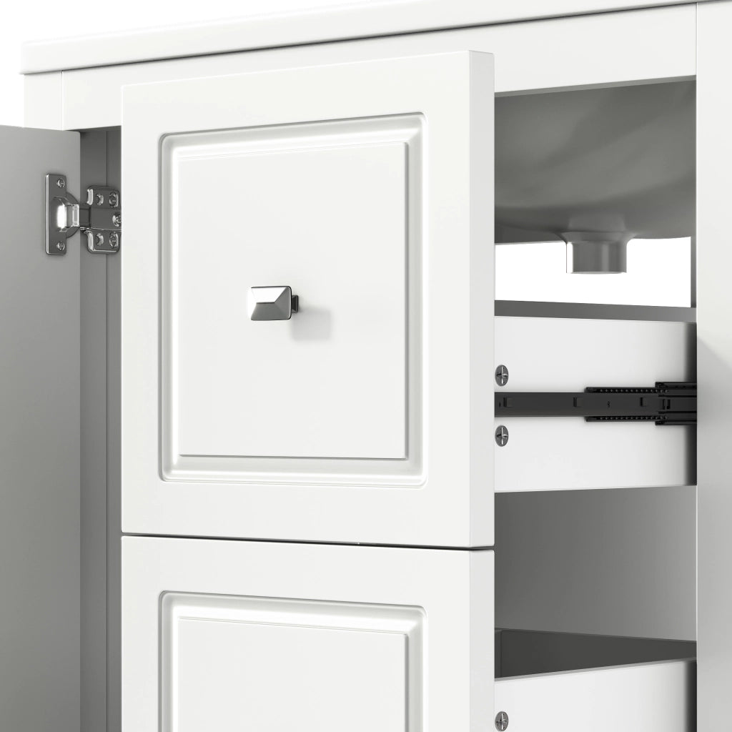 Mobile sottolavabo da bagno con lavabo in ceramica 1 anta e 3 cassetti per bagno in MDF e ceramica bianco 62 × 47 × 90 cm