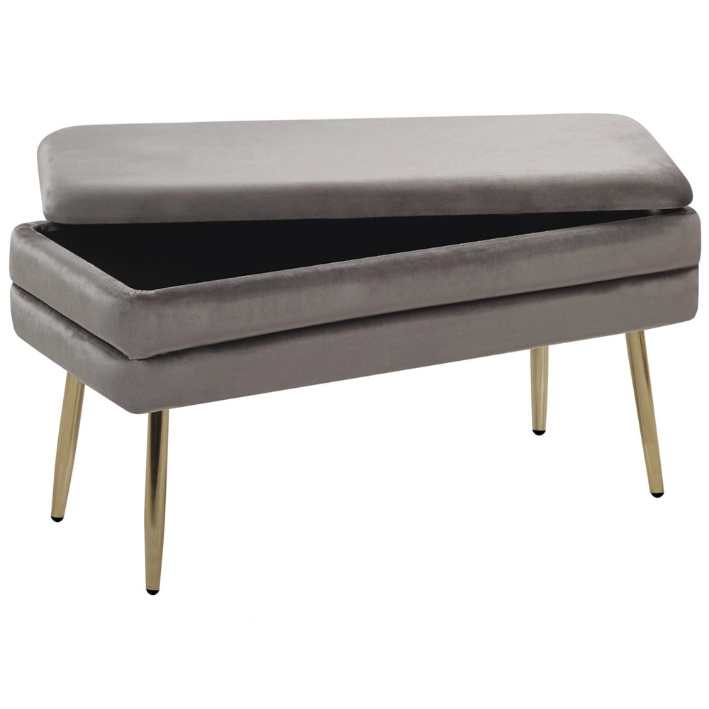 Panca portaoggetti per camera da letto velluto di poliestere grigio gambe dorate design glam mobili da soggiorno a tinta unita