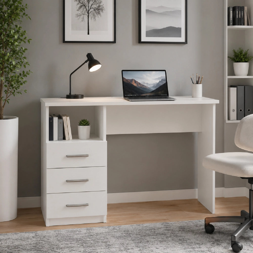 Scrivania Scrittoio Cassetti Laterali Salvaspazio Lipsia Mobile Desk Postazione Pc Da Studio Ufficio Soggiorno Sala Da Pranzo Cameretta 120 X 72 X 48 Cm Bianco