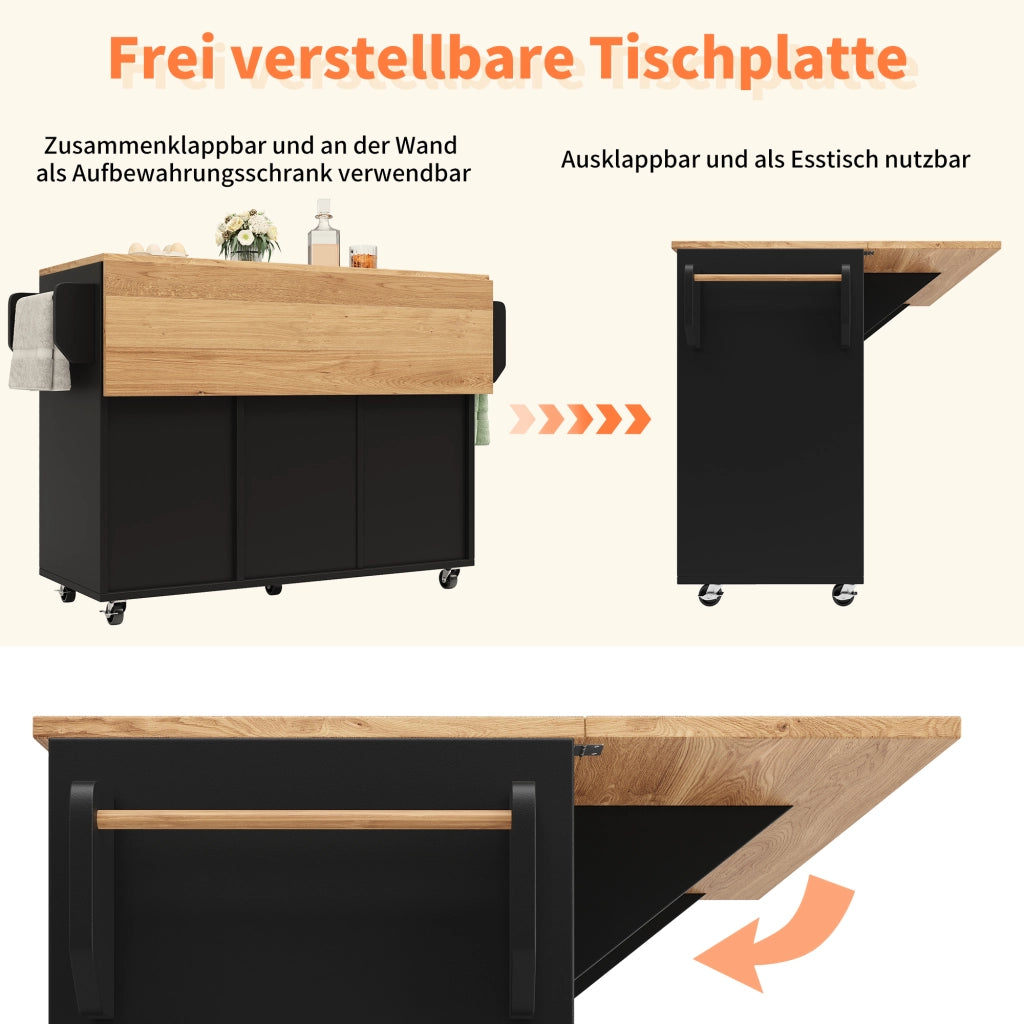 CARRELLO CUCINA MULTIFUNZIONALE 120x43,2x92 cm MDF Nero