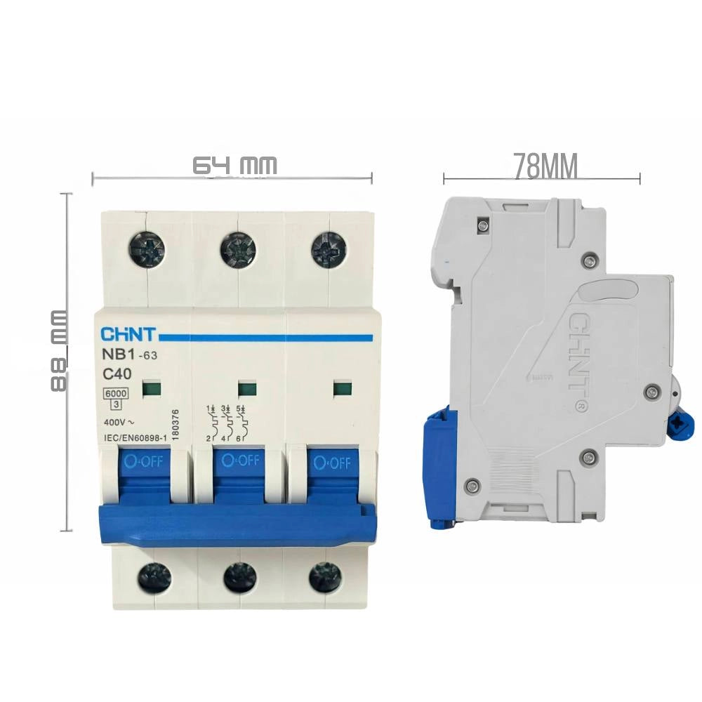 Chint nb1-63 interruttore magnetotermico 3p curva c 6ka guida din *** ampere 40 ampere, confezione 1
