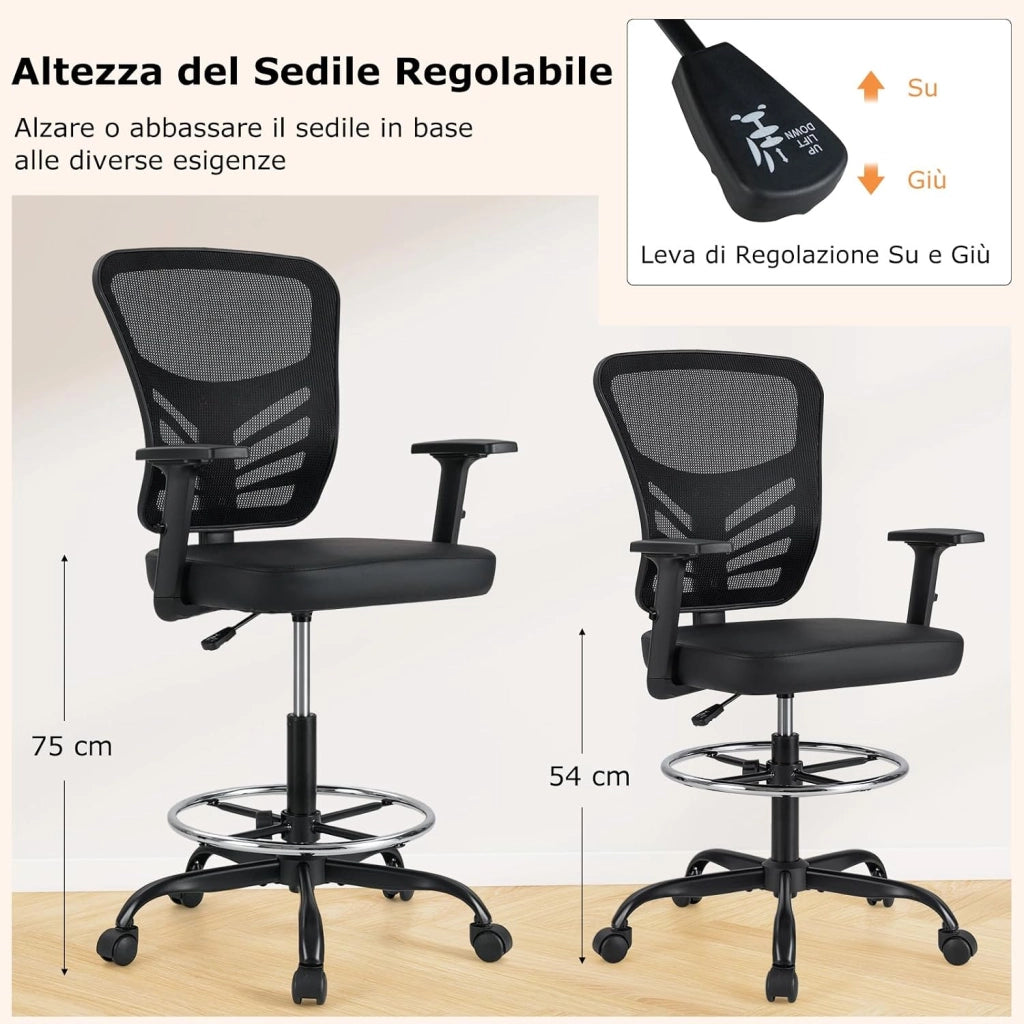 Sedia da Ufficio Regolabile in Altezza, Girevole con Braccioli, Poggiapiedi Regolabili, Poltrona per Sala Conferenza, Scrivania, Ufficio e Studio, Portata 150 kg