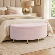 Panca contenitore 90x40x42 cm con seduta morbida in velluto rosa